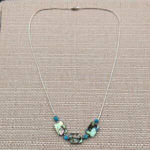 18 Inch Sterling Silver Abalone Shell And Turquoise Stone Necklace B932